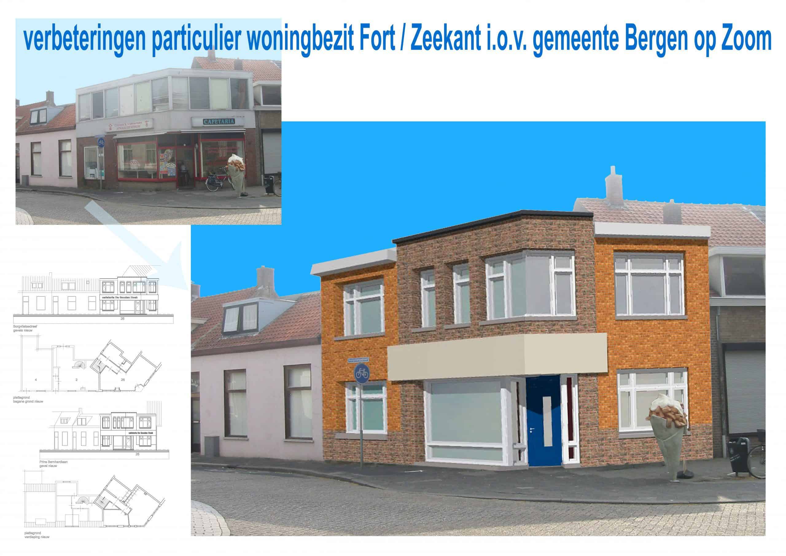 Verbeteringen particulier woningbezit in Wijk Fort-Zeekant, i.o.v. gemeente Bergen op Zoom. Cafetaria met bovenwoning.