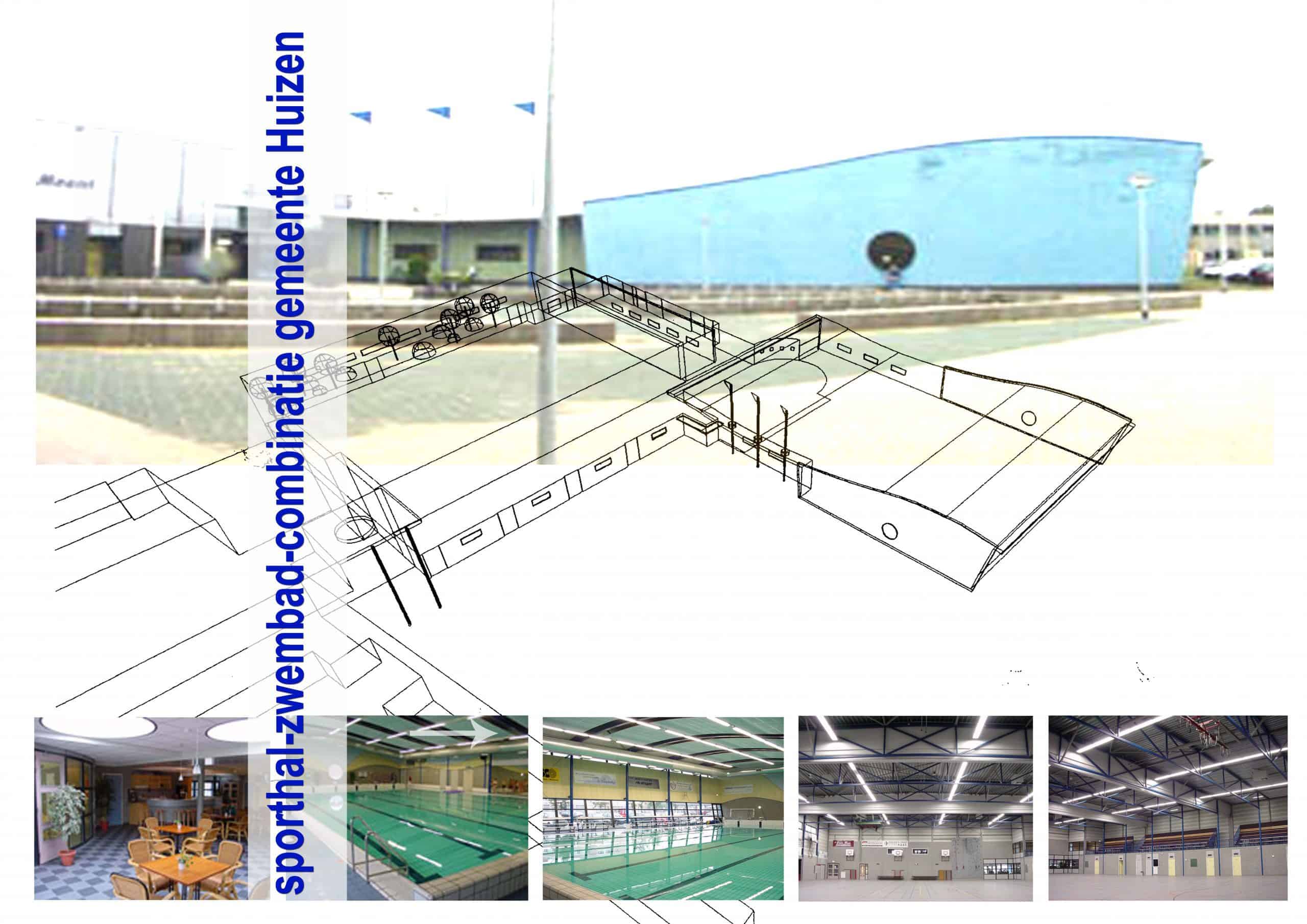 Zwembad en sporthal bij een scholencomplex in Huizen, i.s.m. Vaessen Algemeen Bouwbedrijf.