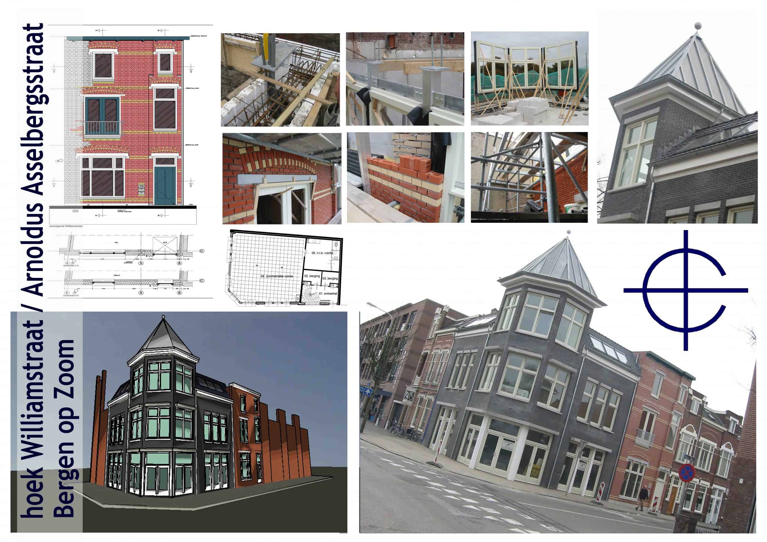 Kantoor en twee bovenwoningen op de hoek Williamstraat en Arnoldus Asselbergsstraat in Bergen op Zoom.